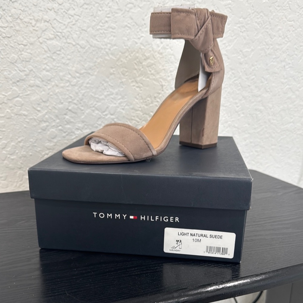 Tommy Hilfiger Tan Heels with Block Heel and Ankle Strap